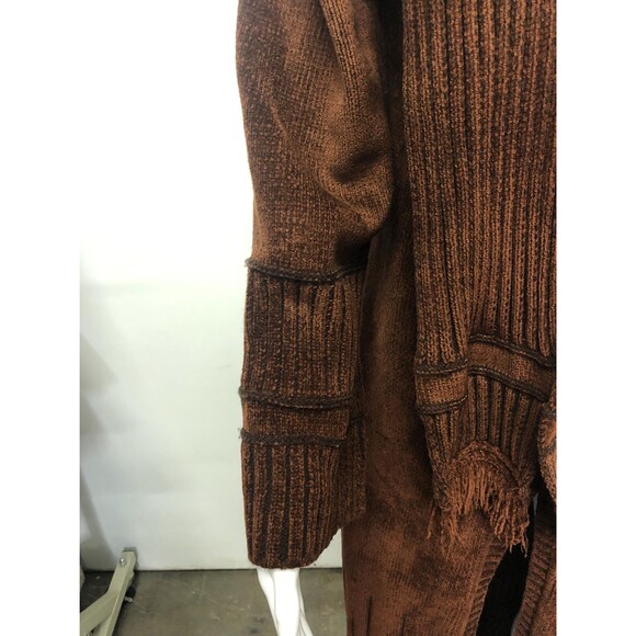1990s-Y2K EGYPTIAN Brown Button Up DUSTER CARDIGAN with Scarf. Large-Extra Large - Picture 12 of 13